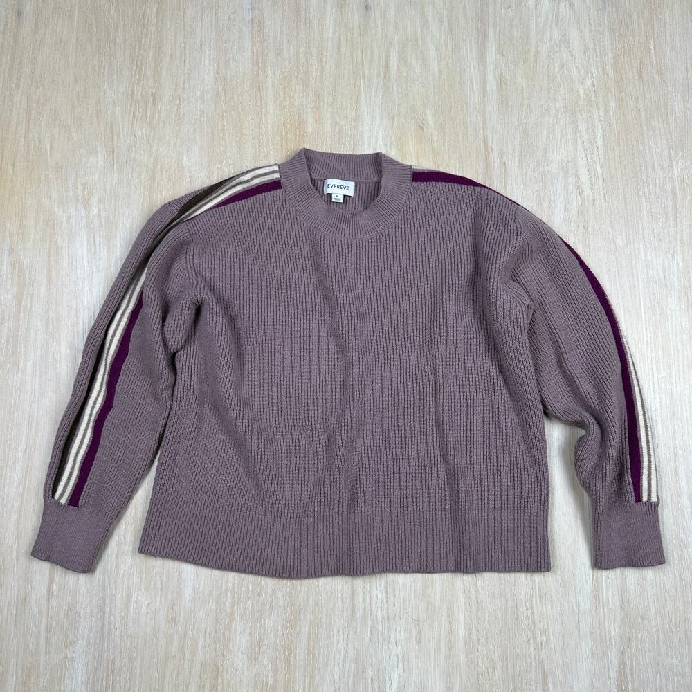 Evereve Mauvemulti Reese Varsity Sleeve Crew Pullover Preppy Sweater Medium